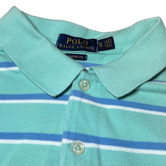 Polo Ralph Lauren Mens Size XL Polo Shirt Mint Blue Striped Pique Preppy Golf - Picture 6 of 14